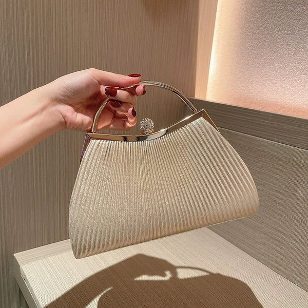 New fashion and simple pleated lock buckle diamond handbag glitter handbag diagonal dinner party disco small square bag