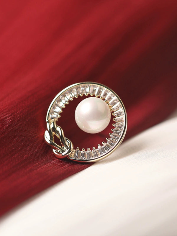 Round hollow pearl small buckle pin, summer anti-exposure brooch, clothing neckline decoration, sewing-free concealed button shirt button