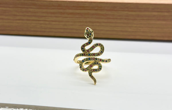Magical Love for Fairy Spirits | Medieval snake-shaped temperament ring opening with adjustable animal-shaped index finger ring