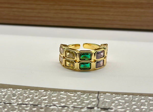 Korean heavy industry vintag designer retro style niche rainbow gemstone personalized trendy ring index finger ring